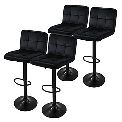 ML-Design Lot de 4 tabourets de bar rembourrées en velours noir chaise réglable en hauteur