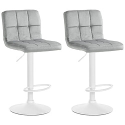 Decoshop26 Lot de 2 tabourets de bar en velours gris avec coutures décoratives pied en trompette métal blanc 10_0004403 