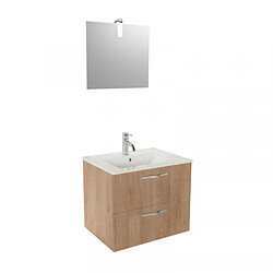 Dansmamaison Ensemble meuble de salle de bain suspendu 2 tiroirs 60 cm Bois + miroir + colonne- KUNDO