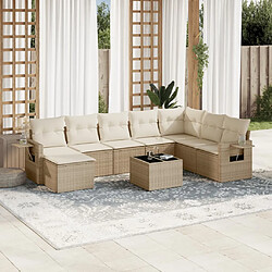 vidaXL Salon de jardin avec coussins 9 pcs beige résine tressée 