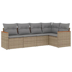 vidaXL Salon de jardin avec coussins 5pcs mélange beige résine tressée