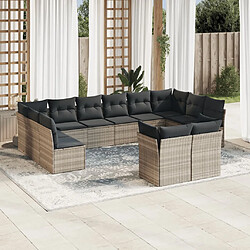 vidaXL Salon de jardin avec coussins 12 pcs gris clair résine tressée