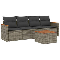 vidaXL Salon de jardin 5 pcs avec coussins gris résine tressée