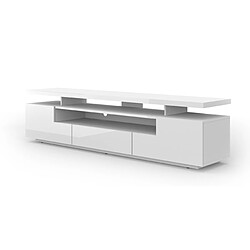 BIM FURNITURE Meuble TV bas Eva 195 cm - blanc mat / blanc brillant avec LED 