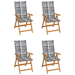 Maison Chic Lot de 4 Chaises de jardin,Fauteuil d'extérieur avec coussins à carreaux gris Teck -MN33203