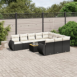 vidaXL Salon de jardin 11 pcs avec coussins noir résine tressée 