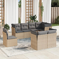 Maison Chic Salon de jardin avec coussins 8 pcs | Ensemble de Table et chaises | Mobilier d'Extérieur beige résine tressée -GKD74846