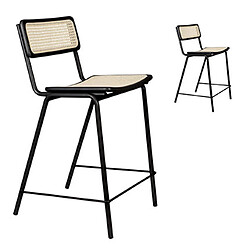 Mes Lot de 2 chaises de bar H66 cm en rotin naturel et métal noir - JORT