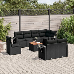 Maison Chic Ensemble Tables et chaises d'extérieur 9 pcs avec coussins,Salon de jardin noir résine tressée -GKD254635