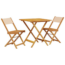 vidaXL Ensemble de bistro 3 pcs beige tissu et bois massif