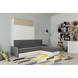 Avis Inside 75 Lit escamotable ALADYNO SOFA 140*200 cm blanc bandeau chêne méridienne tissu gris