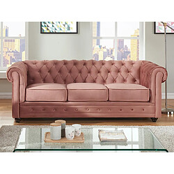 Vente-Unique Canapé 3 places CHESTERFIELD - Velours rose pastel 