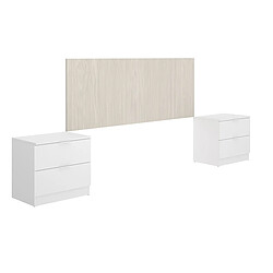 Pegane Tête de lit avec 2 tables de chevet coloris imitation lamelles, blanc - longueur 256 x profondeur 34 x hauteur 106 cm