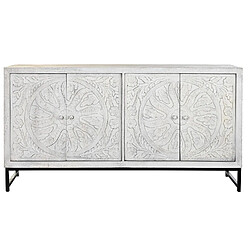 Pegane Buffet meuble de rangement en bois de manguier coloris blanc et métal noir - Longueur 150 x Hauteur 80 x Profondeur 38 cm