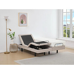 Vente-Unique Lit électrique de relaxation déco + matelas mémoire de forme - 2 x 90 x 200 cm - Tissu - Beige - MENASINA de DREAMEA