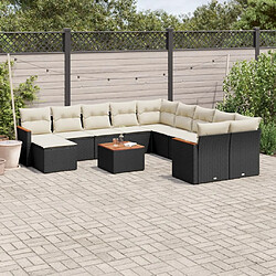 vidaXL Salon de jardin 12 pcs avec coussins noir résine tressée 