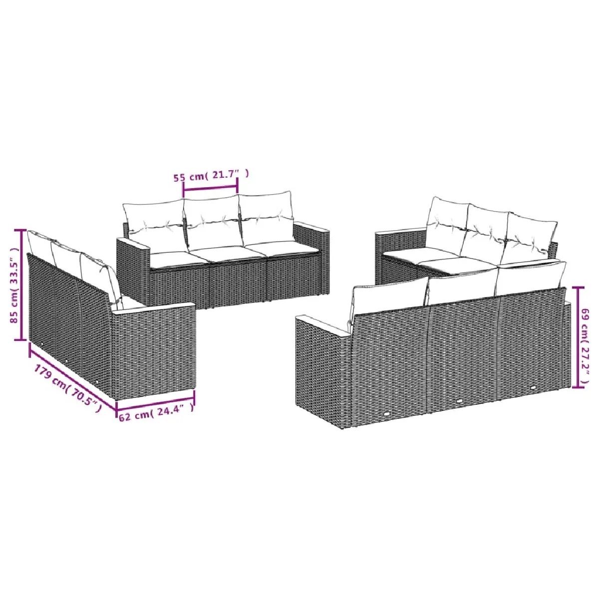 Avis Maison Chic Salon de jardin 12 pcs avec coussins, Ensemble Tables et chaises d'extérieur noir résine tressée -GKD654952