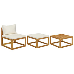 vidaXL Salon de jardin 3 pcs avec coussins crème Bois d'acacia solide 