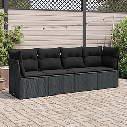 vidaXL Salon de jardin 4 pcs avec coussins noir résine tressée