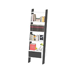 Alter Bibliothèque avec un tiroir et quatre étagères, noir et blanc, 55 x 180 x 48 cm.
