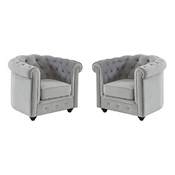 Vente-Unique Lot de 2 Fauteuils CHESTERFIELD - Velours gris clair