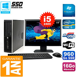 PC HP Compaq 8300 SFF Ecran 19" Core I5-2400 RAM 16Go Disque 960 Go SSD Wifi W7 - Occasion