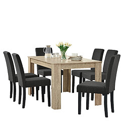 Table de salle à manger + 6 chaises Kramfors chêne cérusé gris foncé [en.casa] 