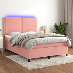 Sommier à lattes,Cadre à lattes de lit pour Adulte matelas et LED Rose 140x200 cm Velours -MN26656