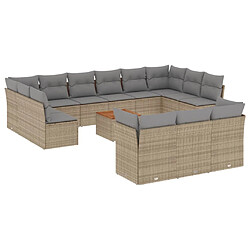 vidaXL Salon de jardin avec coussins 14 pcs beige résine tressée