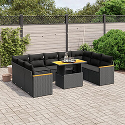 vidaXL Salon de jardin 10 pcs avec coussins noir résine tressée 