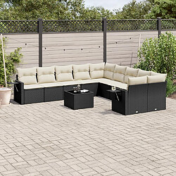 vidaXL Salon de jardin 11 pcs avec coussins noir résine tressée 