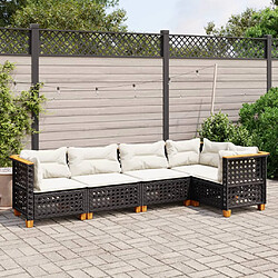 vidaXL Salon de jardin 5 pcs avec coussins noir résine tressée 