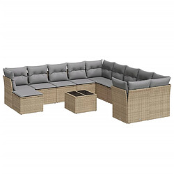 vidaXL Salon de jardin avec coussins 12 pcs beige résine tressée