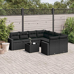 vidaXL Salon de jardin 9 pcs avec coussins noir résine tressée