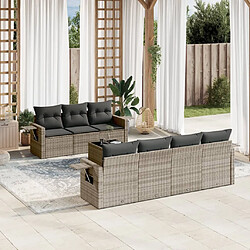 Maison Chic Salon de jardin 8 pcs avec coussins | Ensemble de Table et chaises | Mobilier d'Extérieur gris résine tressée -GKD75424