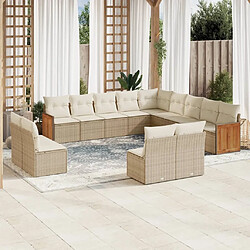 Maison Chic Salon de jardin avec coussins 13 pcs | Ensemble de Table et chaises | Mobilier d'Extérieur beige résine tressée -GKD53278