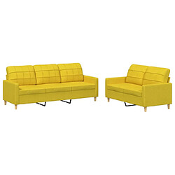 vidaXL Ensemble de canapés 2 pcs avec coussins Jaune clair Tissu