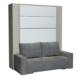 Inside 75 BELUGA SOFA armoire lit escamotable 140cm finiton gris et blanc canapé microfibre grise