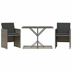 Maison Chic Ensemble de bistro 3 pcs avec coussins,Table + chaises + coussins de jardin gris résine tressée -GKD228564