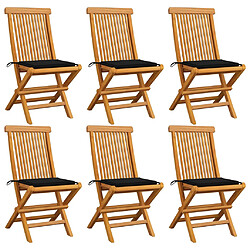 vidaXL Chaises de jardin et coussins noir lot de 6 Bois de teck massif 