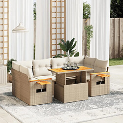 vidaXL Salon de jardin avec coussins 7 pcs beige résine tressée 