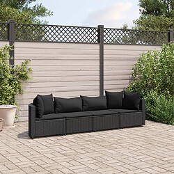 vidaXL Salon de jardin 4 pcs avec coussins noir résine tressée 