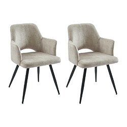 Vente-Unique Lot de 2 chaises avec accoudoirs en tissu et métal noir - Beige - KADIJA