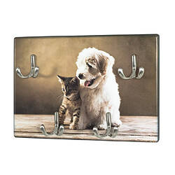 Tableau à clés motif ""Chien et Chat"" - 30 x 5 x 21 cm -PEGANE- 