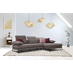 Courtois Laville Canapé d'angle droit Norden 4 places en tissu marron avec coussins déco