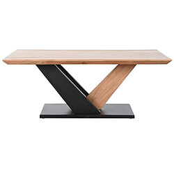 Pegane Table basse, table de salon rectangulaire en bois d'acacia naturel et métal noir - longueur 115 x profondeur 60 x Hauteur 45 cm