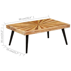 vidaXL Table basse Bois de manguier massif 90x55x36 cm pas cher