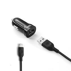 WE Bundle chargeur voiture allume-cigare avec câble USB / USBC - chargeur de 2,4A et câble de 1.20m Noir - câble détachable & torsadé pour Samsung S10/S9/S8/S7 Huawei, Honor et Plus 