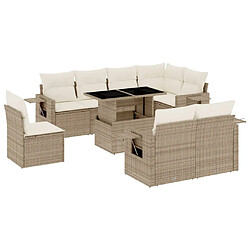 vidaXL Salon de jardin avec coussins 9 pcs beige résine tressée