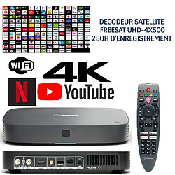 Décodeur satellite HD FREESAT UHD-4X500, 200 chaînes sat anglaises, 13 chaînes anglaises HD, sans abonnement, 250h enregistrement